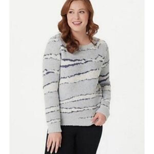 Barefoot Dreams Cozychic Seaside Crew Neck Sweater Size Medium Zebra Print